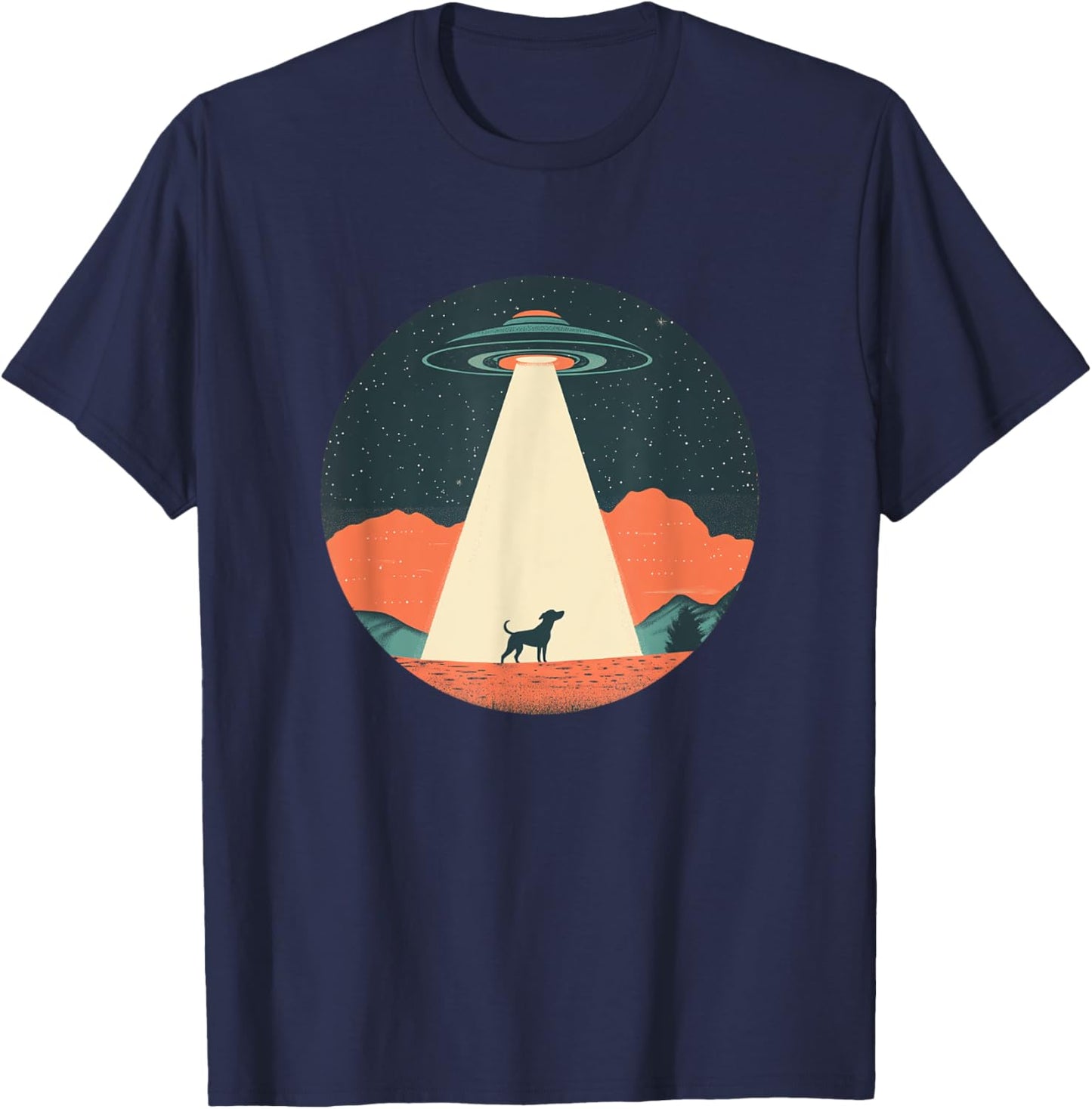 Funny UFO Beaming a Dog Up for Cosmic Fun T-Shirt - T-Shirt | Navy