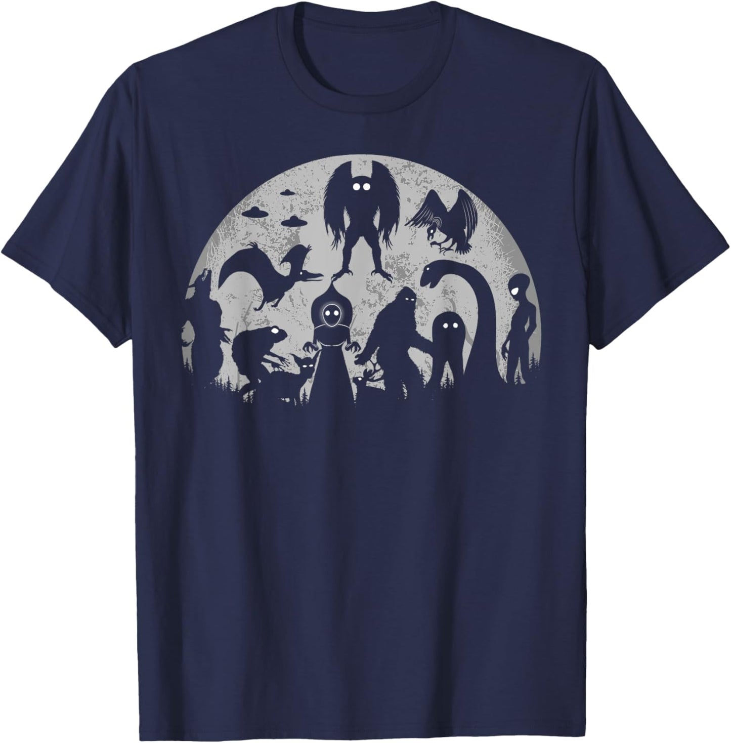 Bigfoot Loch Ness Monster Mothman And Aliens Funny Cryptid T-Shirt - T-Shirt | Navy