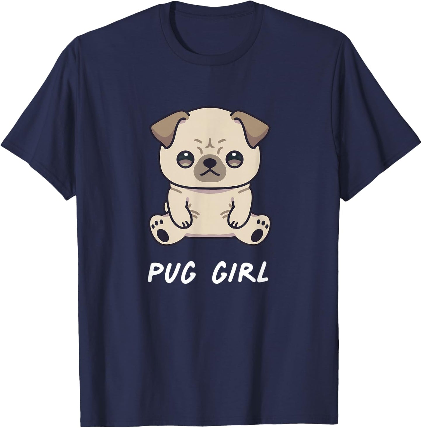 Pug Girl Cute Funny Kawaii Anime Dog Lover Owner Family T-Shirt - T-Shirt | Navy