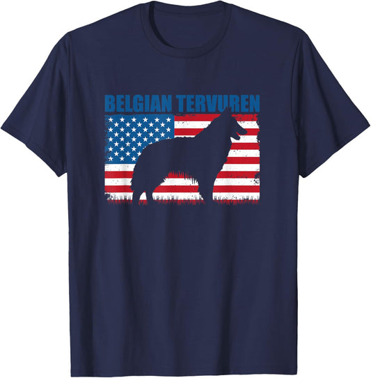 American Flag Belgian Tervuren Women Kids Men T-Shirt - T-Shirt | Navy