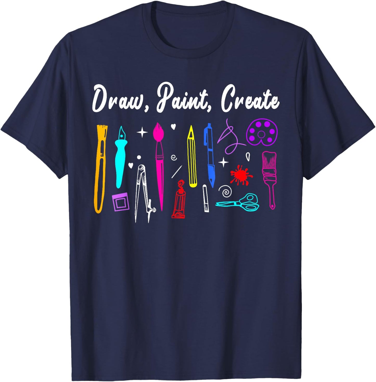 Draw Paint Create Artist Funny Art Teacher Gift Women Kids T-Shirt - T-Shirt | Navy