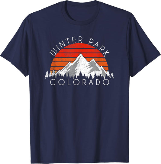 Retro Vintage Winter Park, Colorado Distressed T-Shirt - T-Shirt | Navy