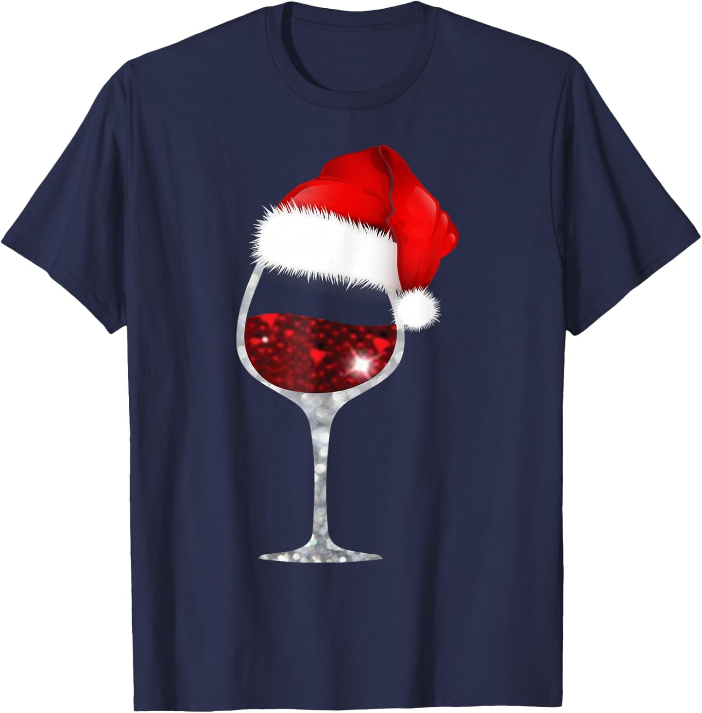 Wine Glass Xmas Christmas Wine Lovers Santa Hat Gift T-Shirt - T-Shirt | Navy