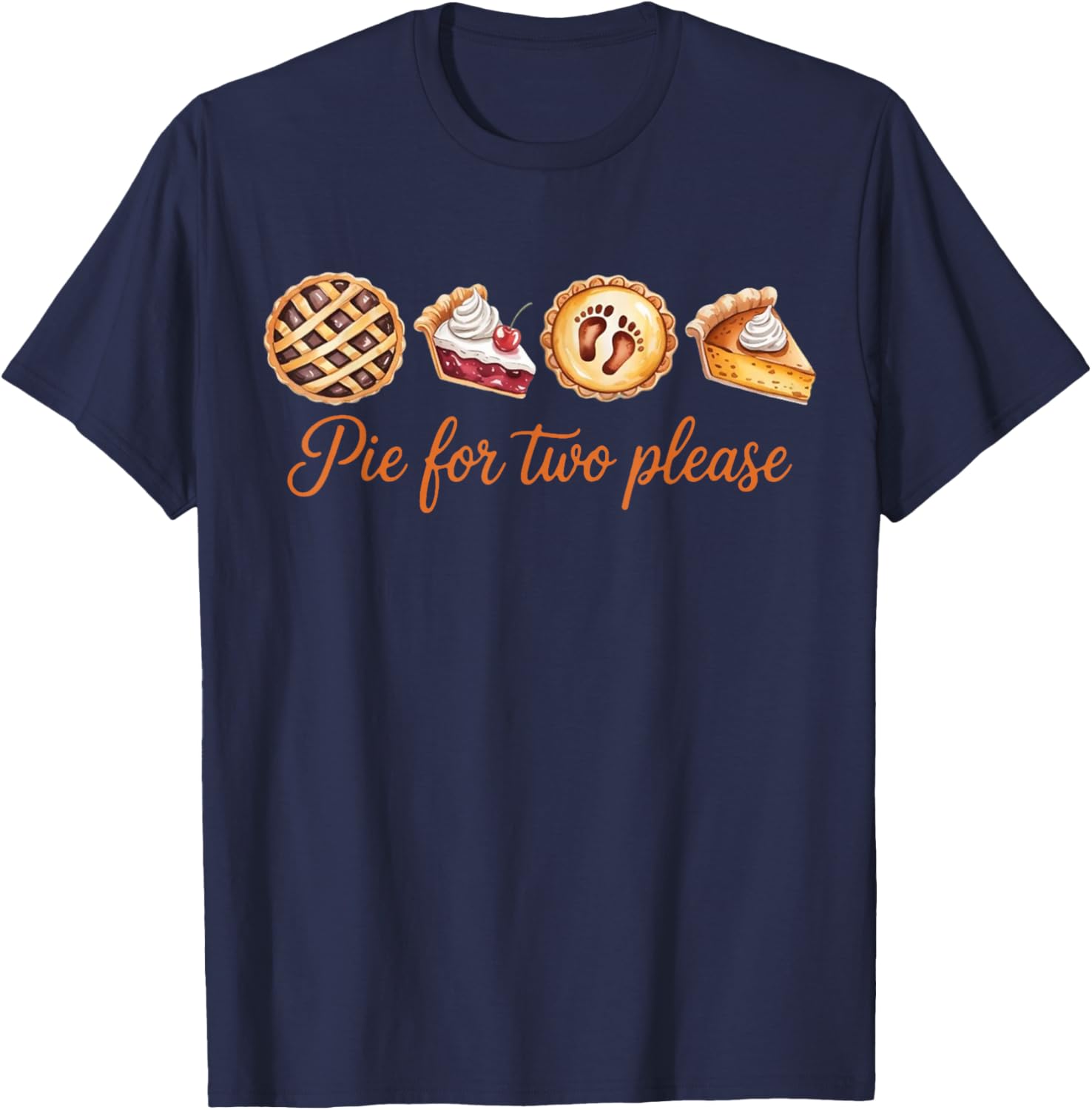 Pie for Two Please Retro Thanksgiving Pregnancy Announcement T-Shirt - T-Shirt | Navy