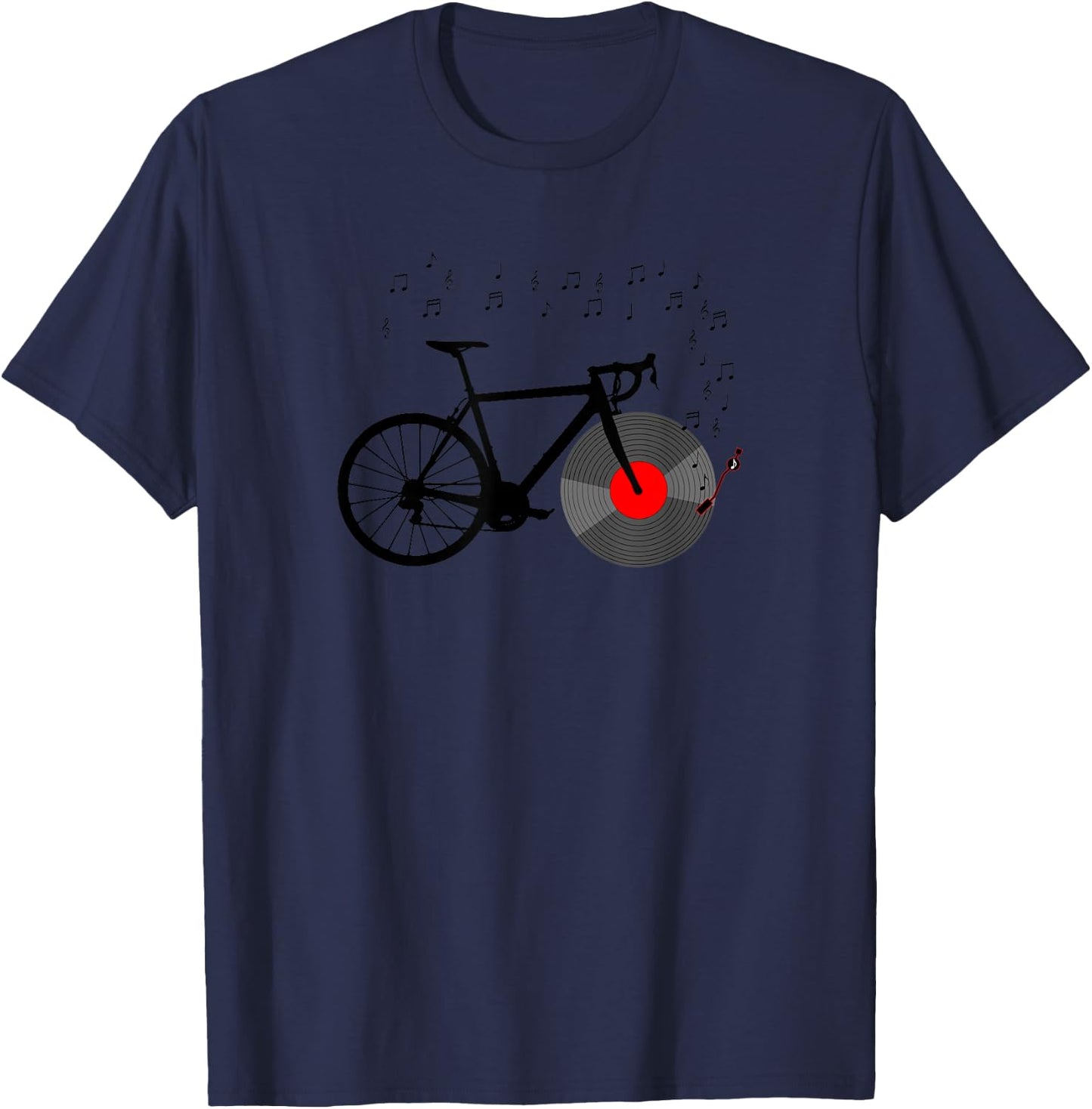 Bicycle Vinyl Record Player Bike Sound Music Notes T-Shirt - T-Shirt | Navy