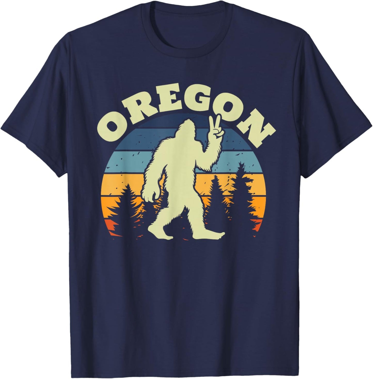 Oregon US State Bigfoot Sasquatch Silhouette Retro T-Shirt - T-Shirt | Navy