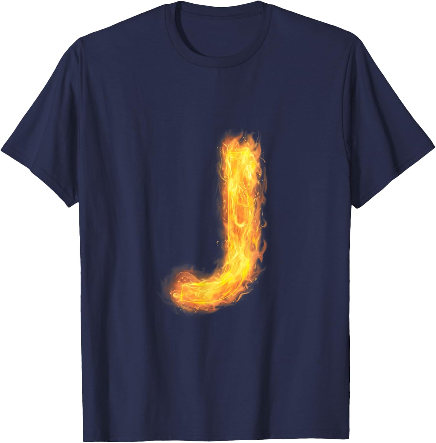 Letter J Sign Alphabet Last Name Consonants Fire Flame Gift T-Shirt - T-Shirt | Navy