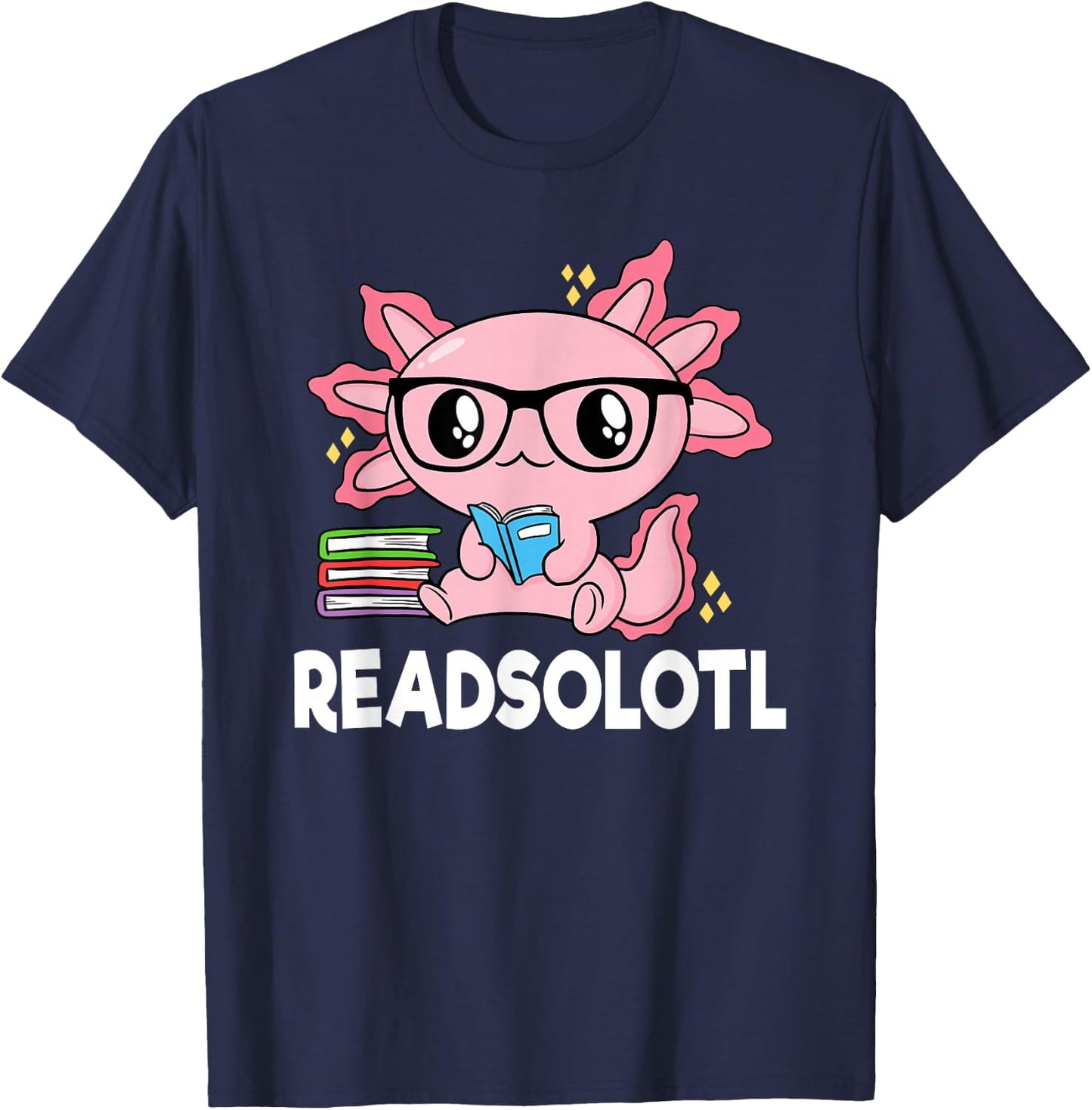 Readsolotl Pink Kawaii Axolotl Book Lover Funny Reading T-Shirt - T-Shirt | Navy