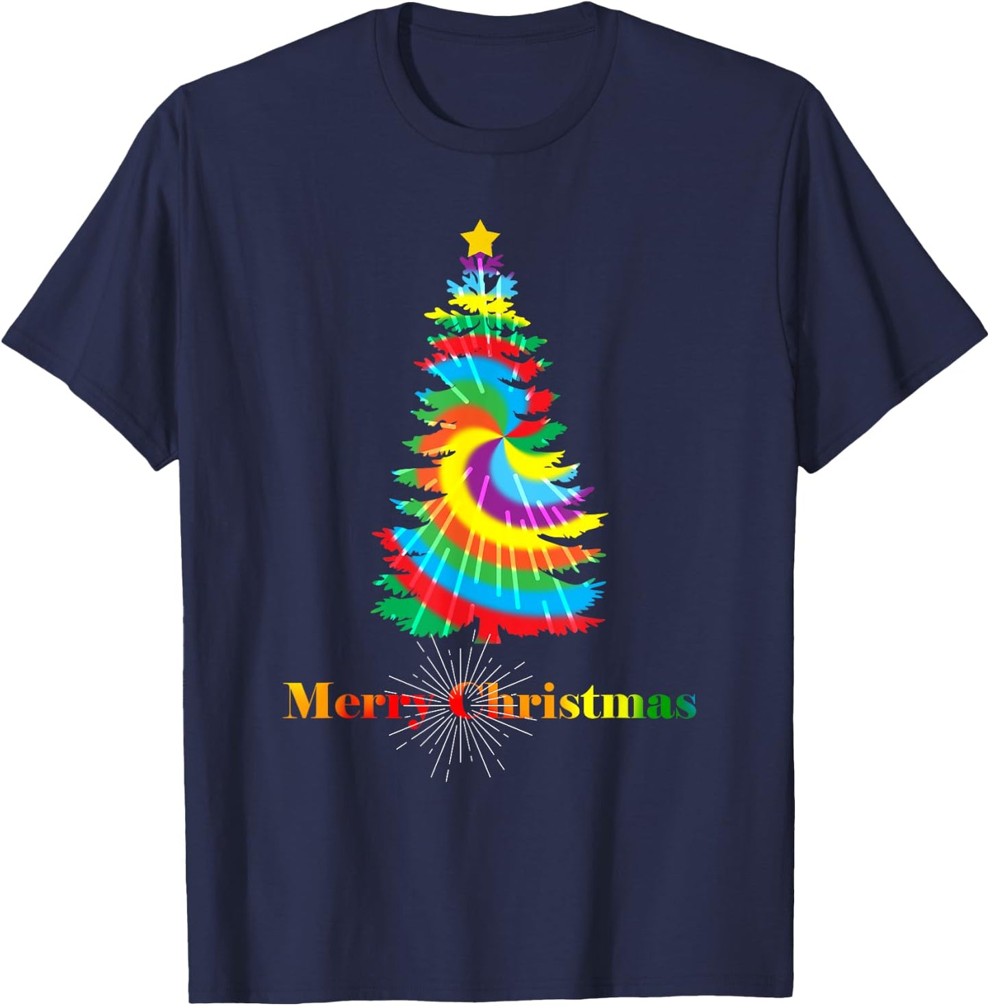 Tie Dye Colorful Retro Family Christmas Tree Holiday Gift T-Shirt - T-Shirt | Navy