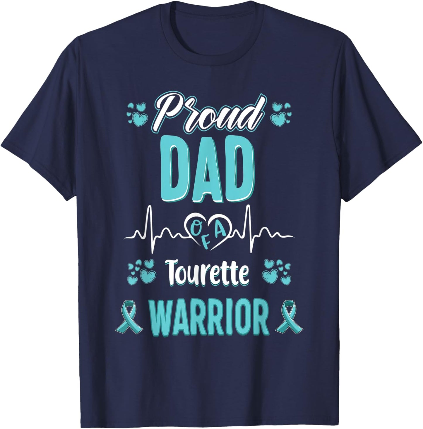 proud Dad Tourette syndrome warrior awareness ribbon T-Shirt - T-Shirt | Navy