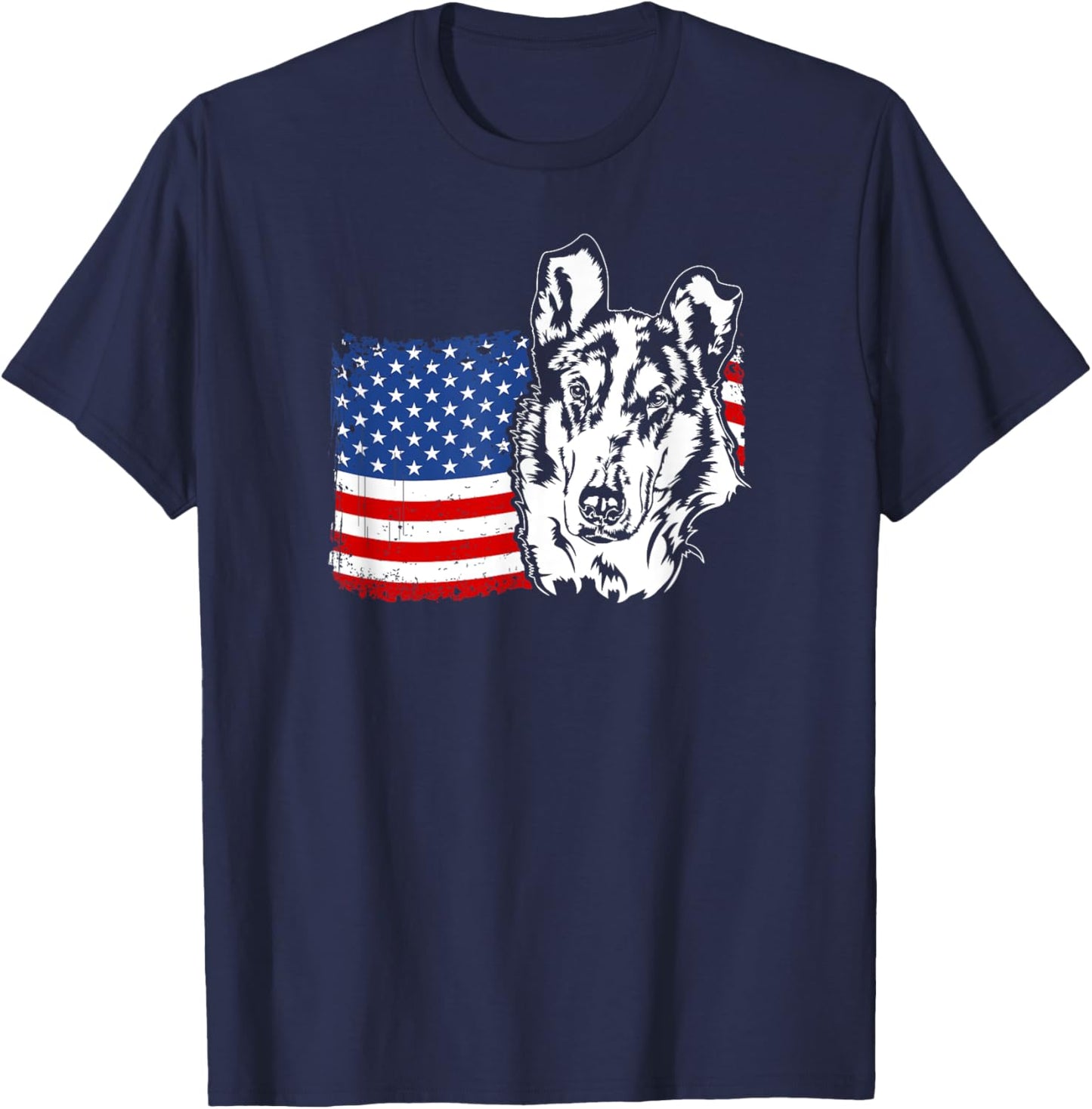 Proud Smooth Collie American US Flag Patriotic Dog Men Women T-Shirt - T-Shirt | Navy