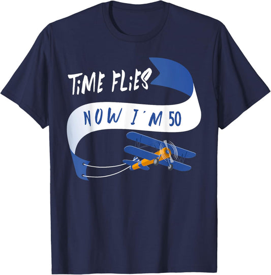 I'm 50th Birthday Time Flies Child 50 Year Old Funny T-Shirt - T-Shirt | Navy
