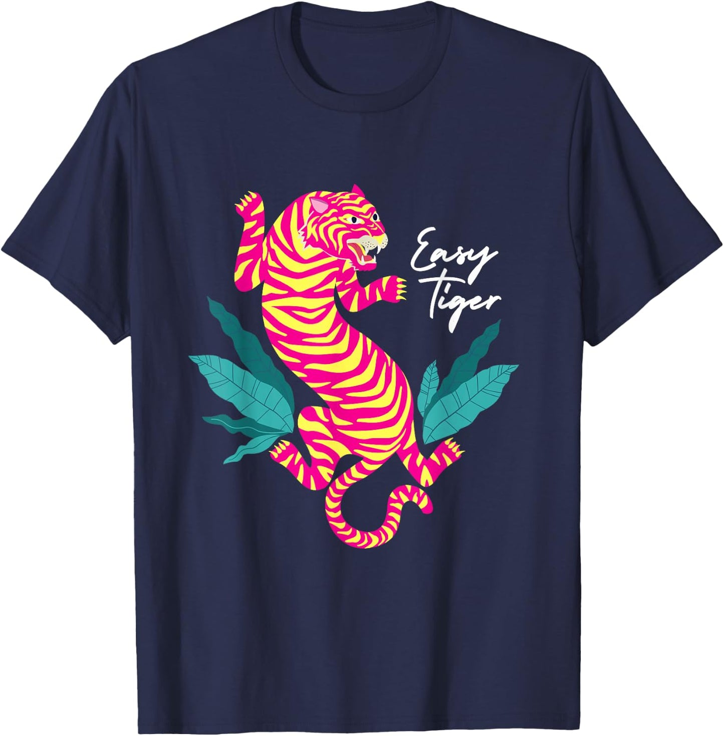 Tiger Apparel & Clothing Retro Hip Fashion Graphic - Women's -Adults Black Animal Print Classic Fit Short Sleeve - Small T-Shirt - T-Shirt | Navy