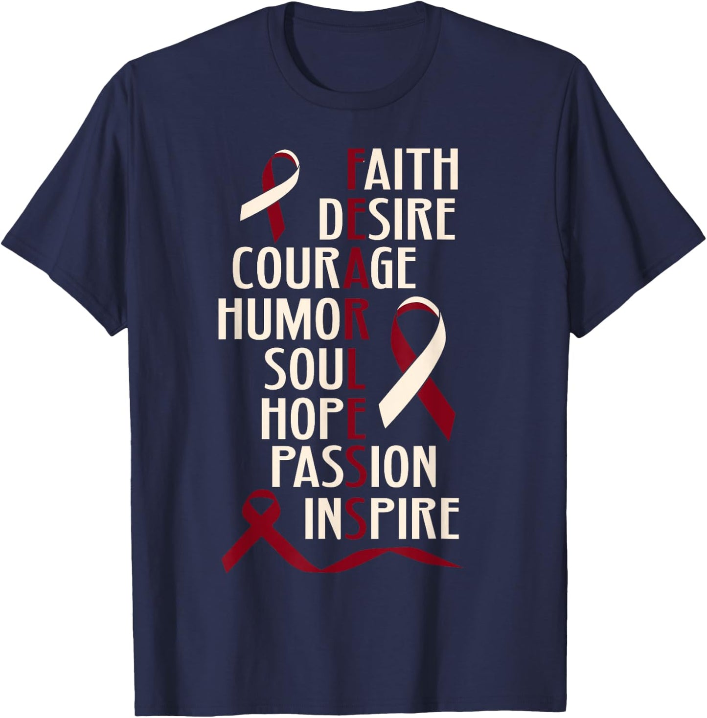 Oral Head Neck Cancer Awareness Fearless Inspirational T-Shirt - T-Shirt | Navy