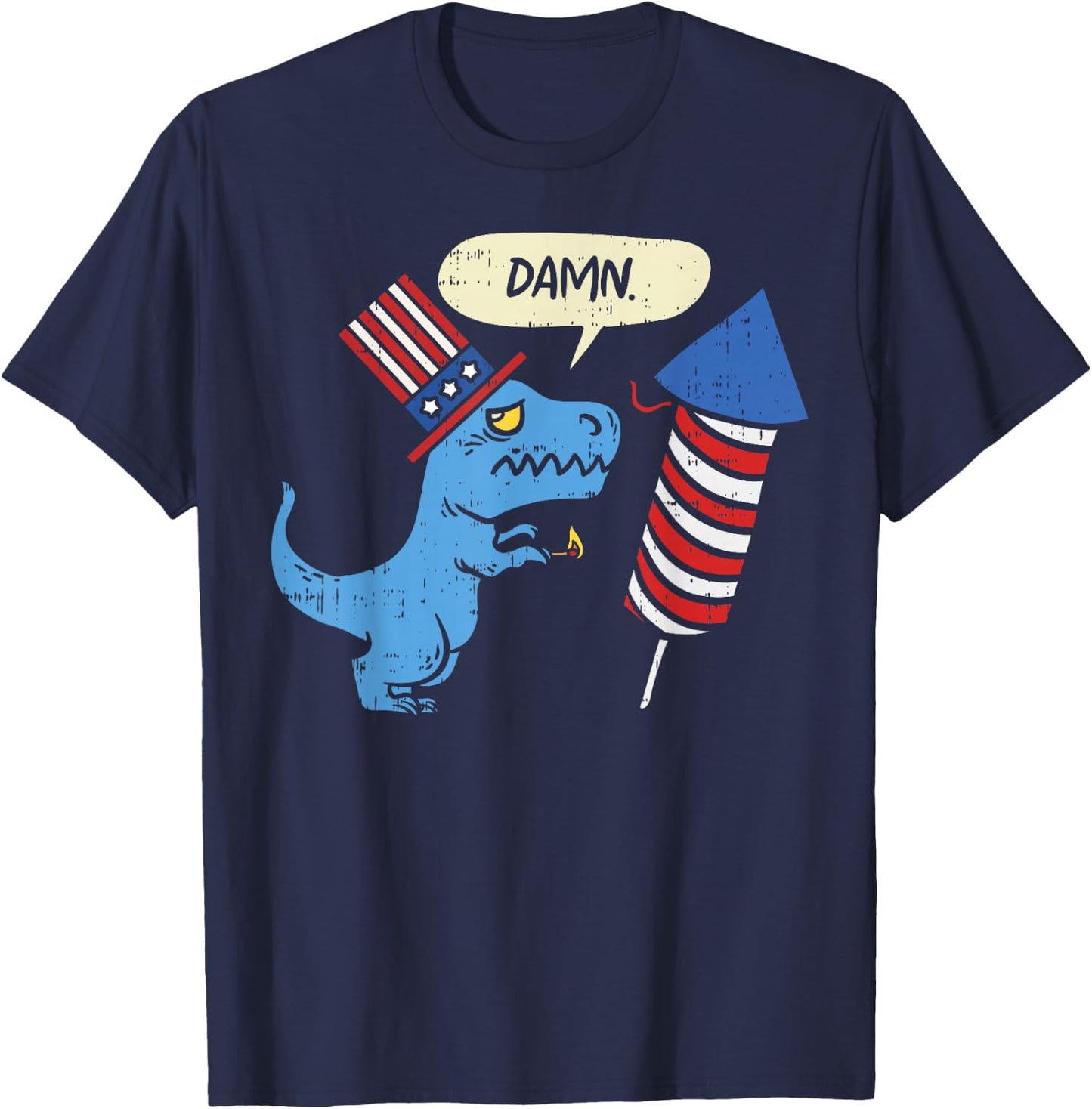 Damn TRex Short Hands Firecracker Funny Firework 4th of July T-Shirt - T-Shirt | Navy