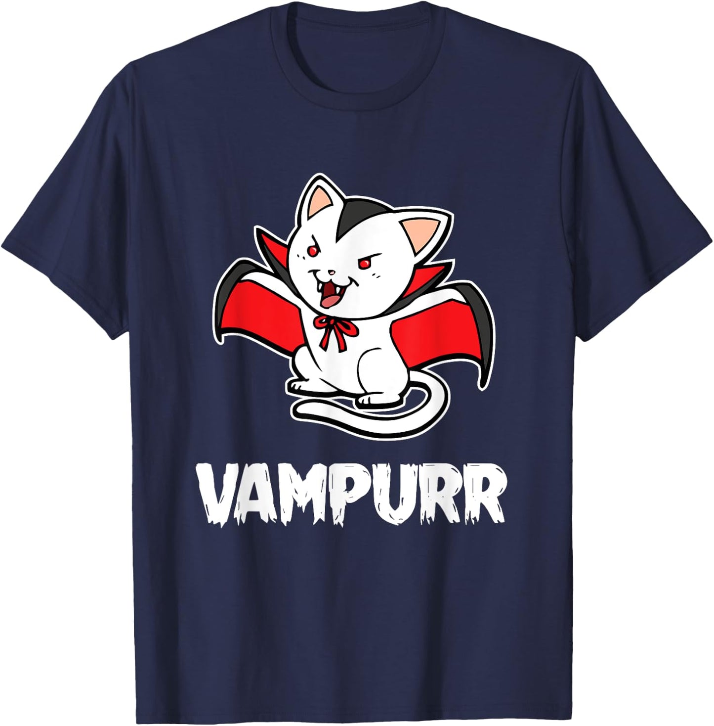Vampurr Halloween Costume Funny Vampire Kitten Cat Dracula Men Women Kids T-Shirt - T-Shirt | Navy