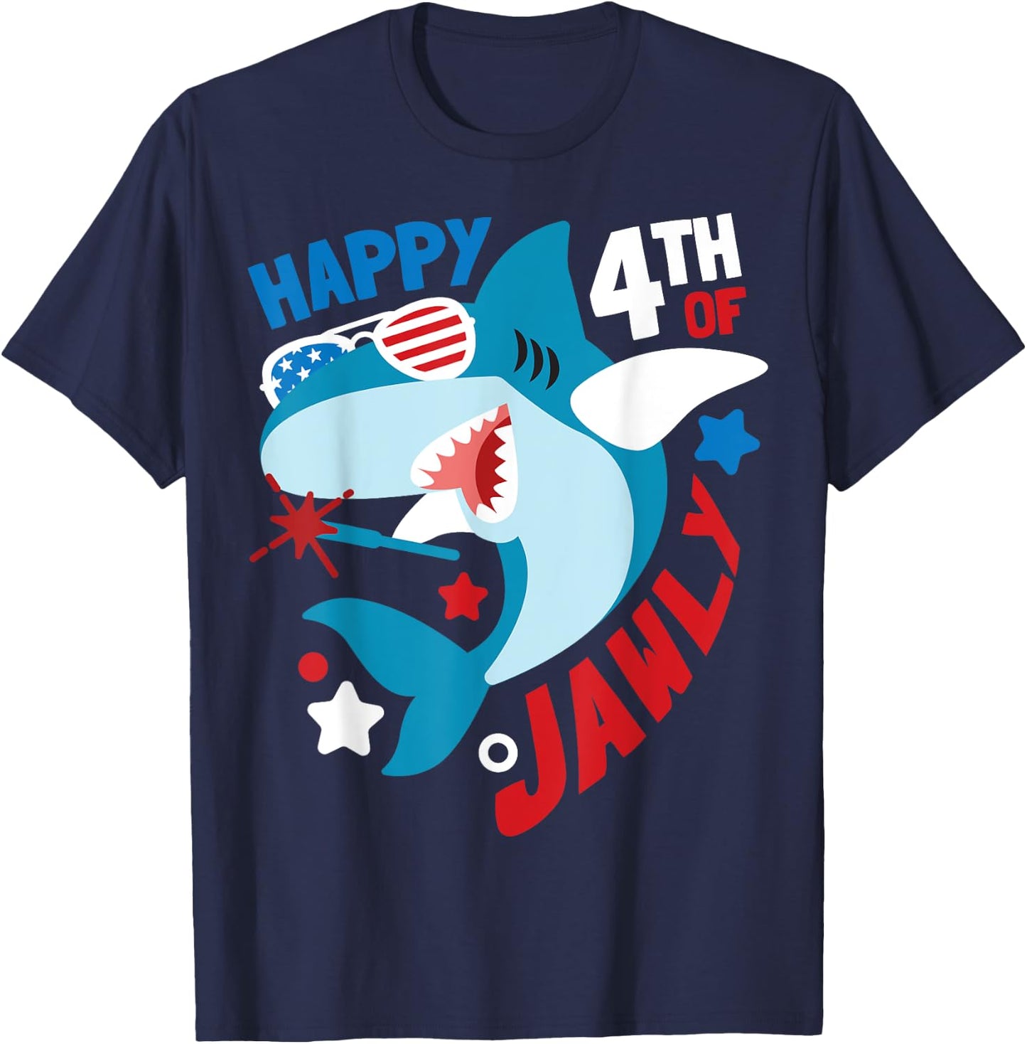Happy 4th Of Jawly Shark Funny 4th Of July Gift T-Shirt - T-Shirt | Navy