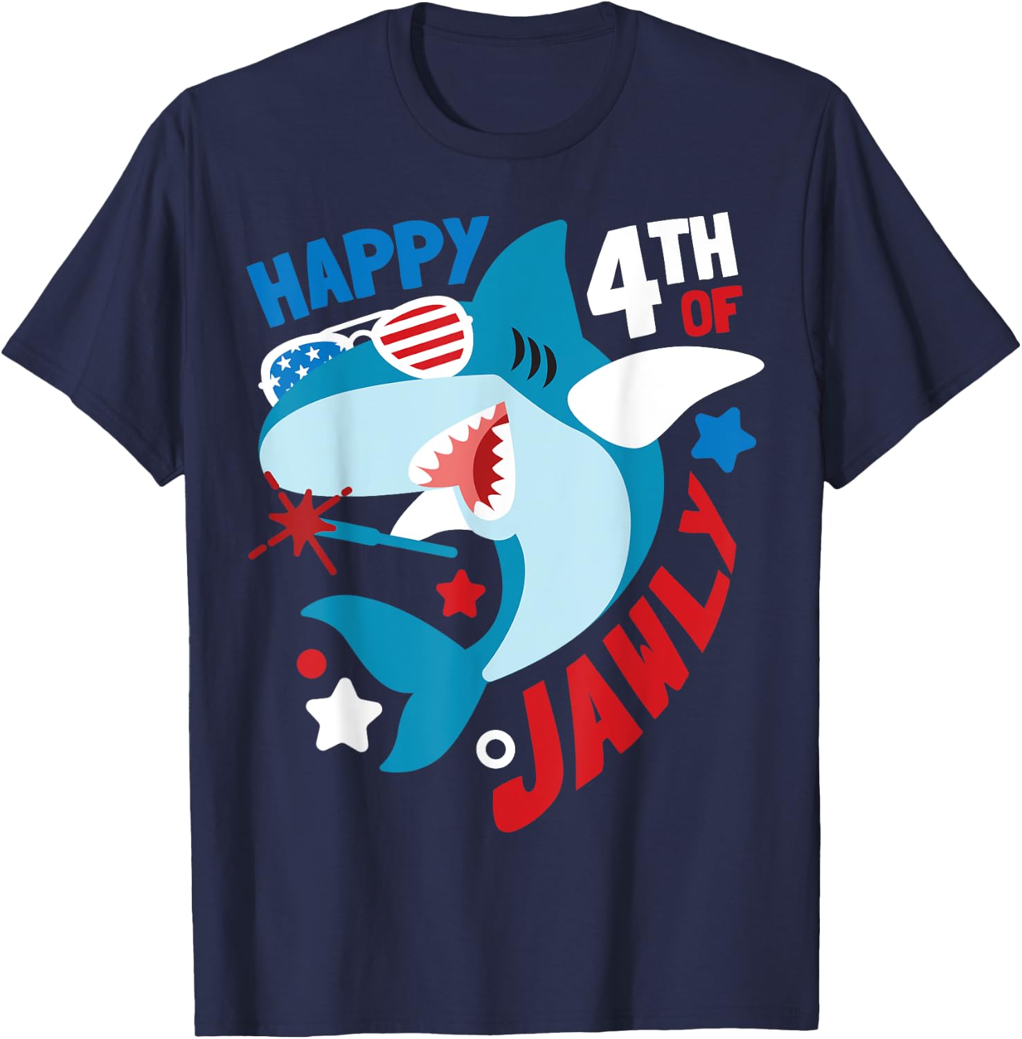 Happy 4th Of Jawly Shark Funny 4th Of July Gift T-Shirt - T-Shirt | Navy
