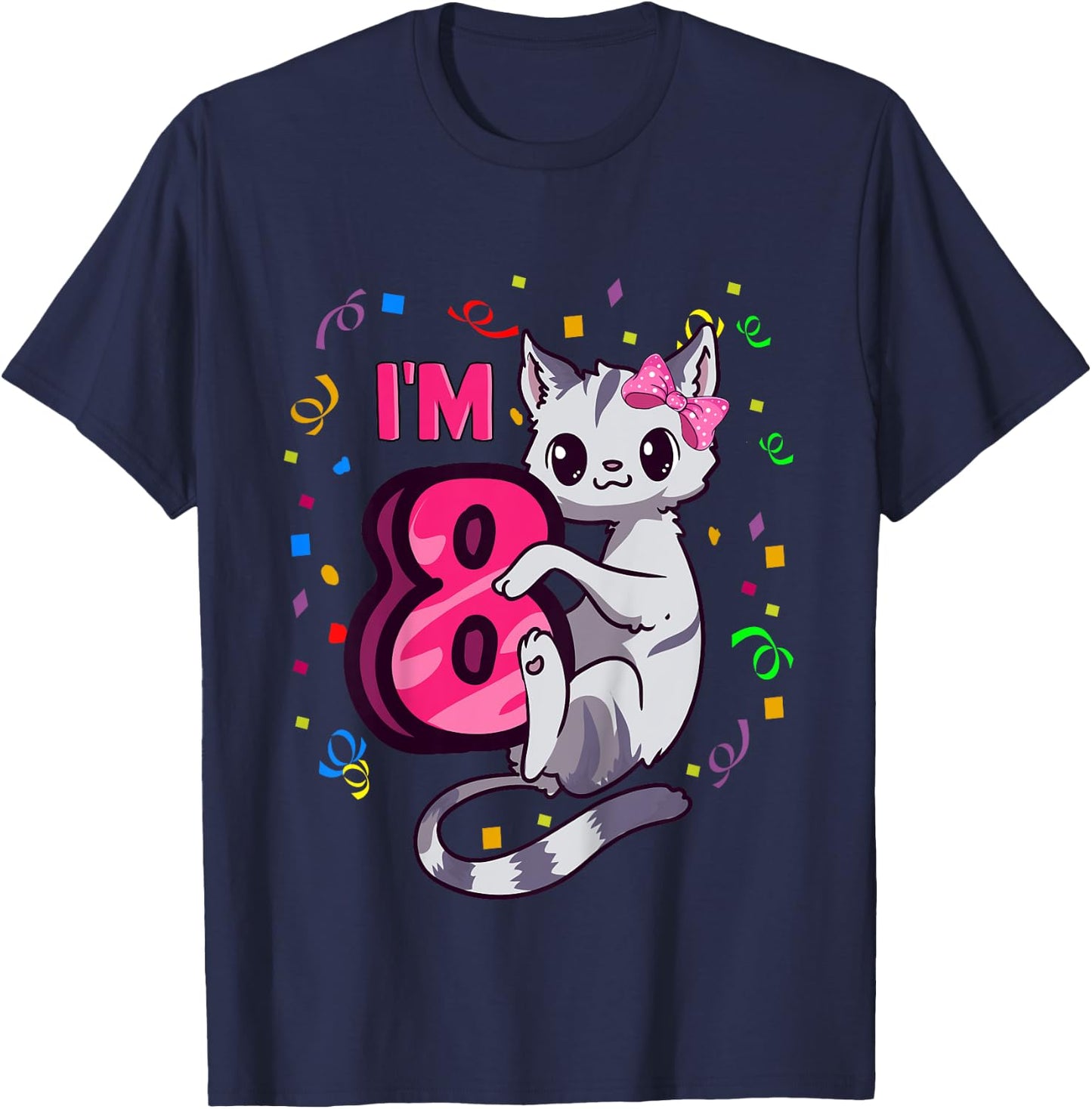 Girls 8th Birthday Outfit I'm 8 Years Old Cat Kitty Kitten T-Shirt - T-Shirt | Navy