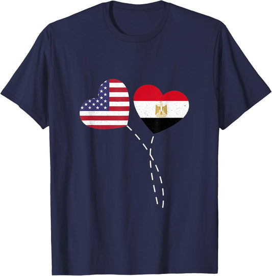 Loving Egypt USA Flag Heart Egyptian Americans Love Women Kids Men T-Shirt - T-Shirt | Navy