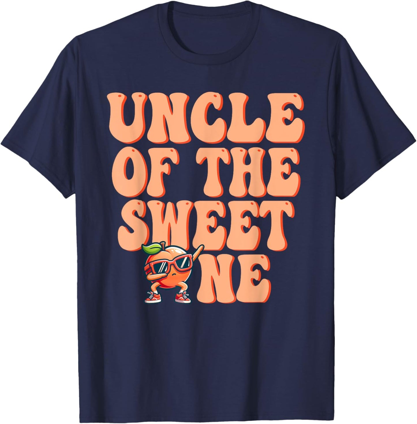 Uncle of The Sweet One Peach 1st Birthday on Peach T-Shirt - T-Shirt | Navy