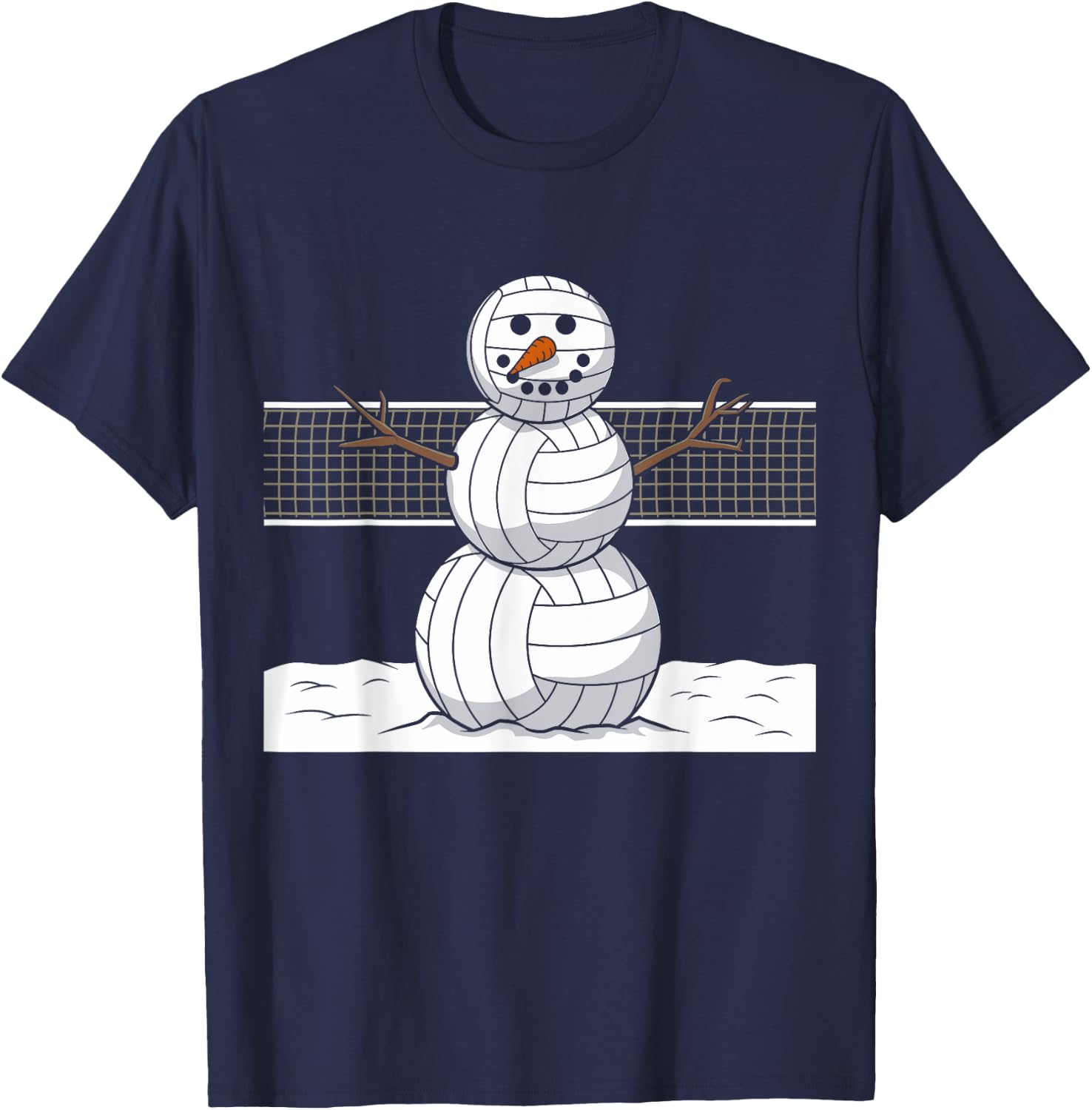 Funny Volleyball Snowman Balls Snow Winter Holiday T-Shirt - T-Shirt | Navy