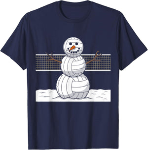 Funny Volleyball Snowman Balls Snow Winter Holiday T-Shirt - T-Shirt | Navy
