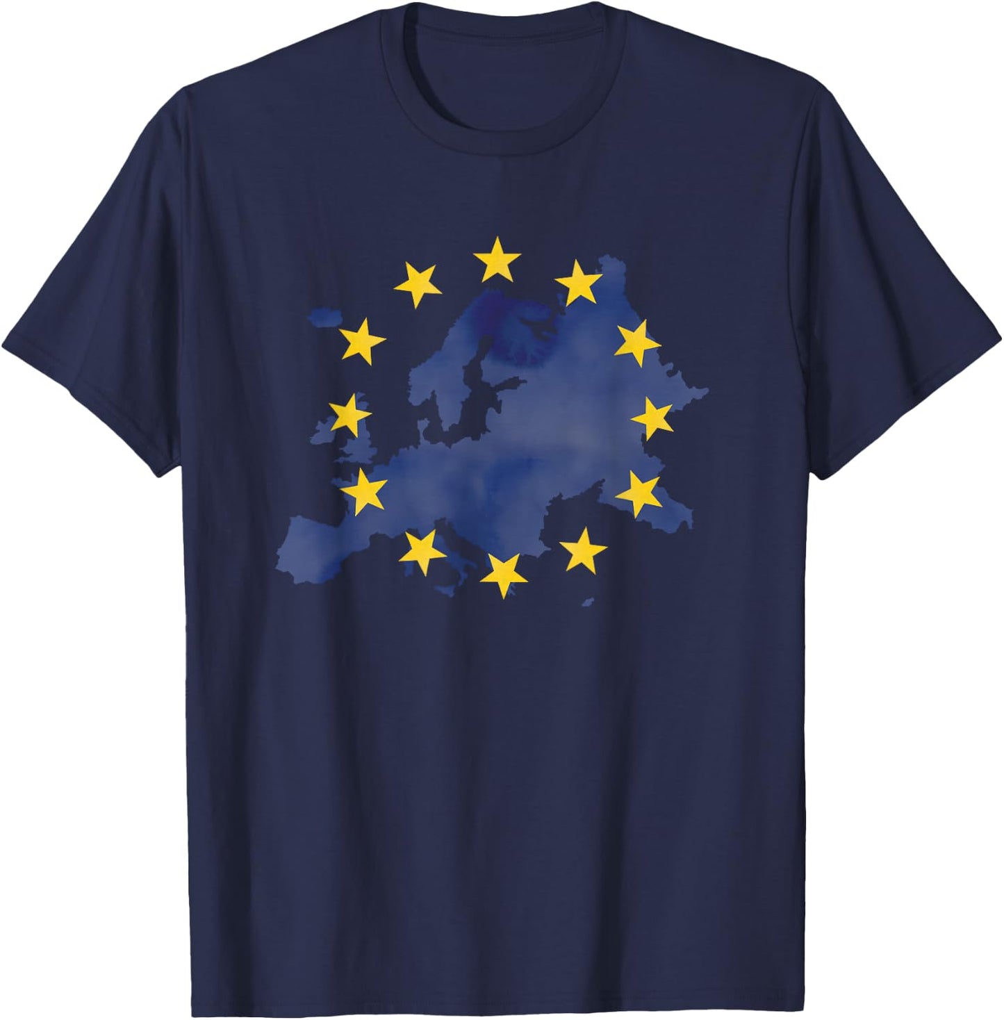 Map of Europe European Union Yellow Stars Starry Night EU T-Shirt - T-Shirt | Navy