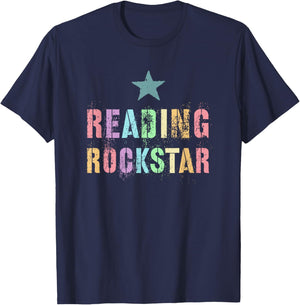 Cute READING ROCKSTAR Kinder Teacher Preschool Club T-Shirt - T-Shirt | Navy