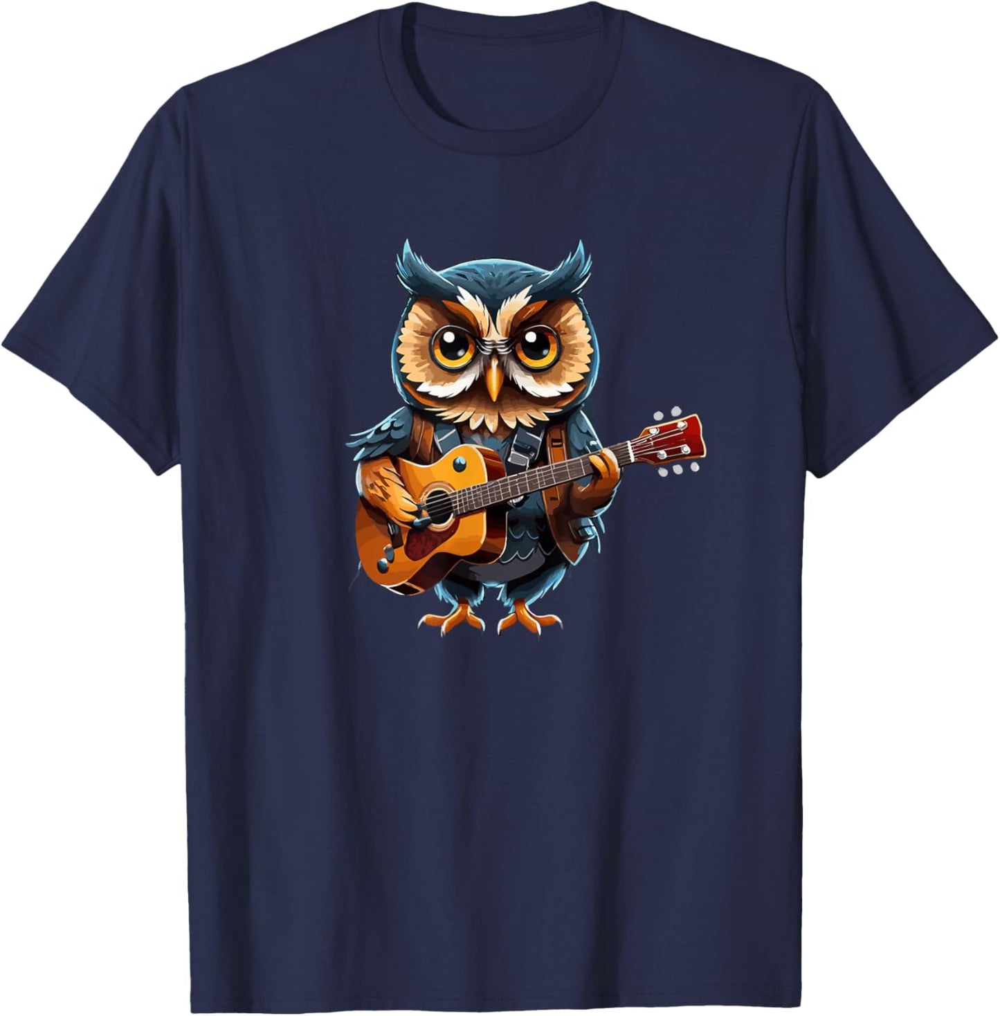 Owl playing Acoustic Guitar, Owl Guitarist T-Shirt - T-Shirt | Navy