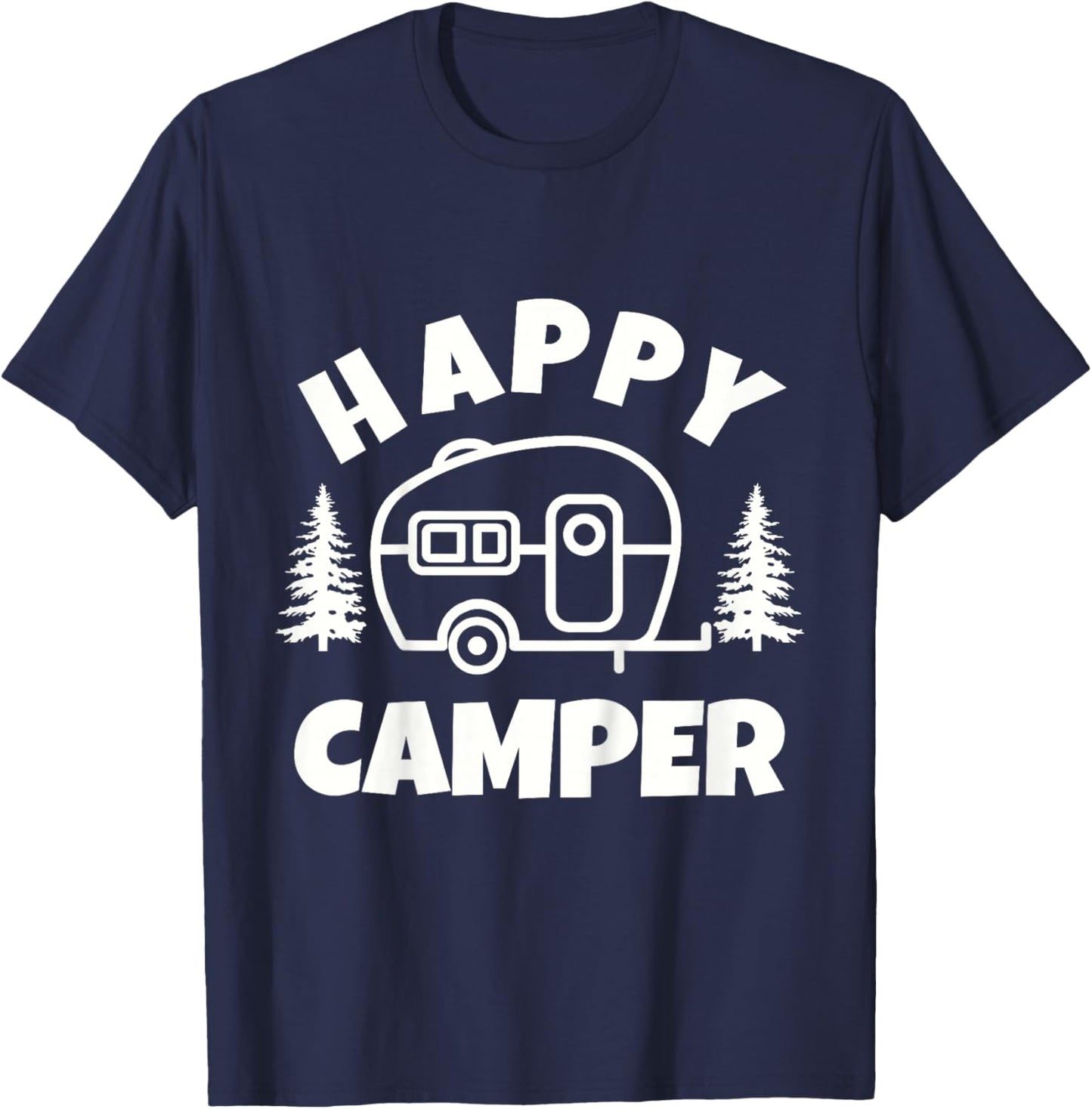 Cute Happy Camper RV Van Camping Summer Road Trip Boys Girls T-Shirt - T-Shirt | Navy