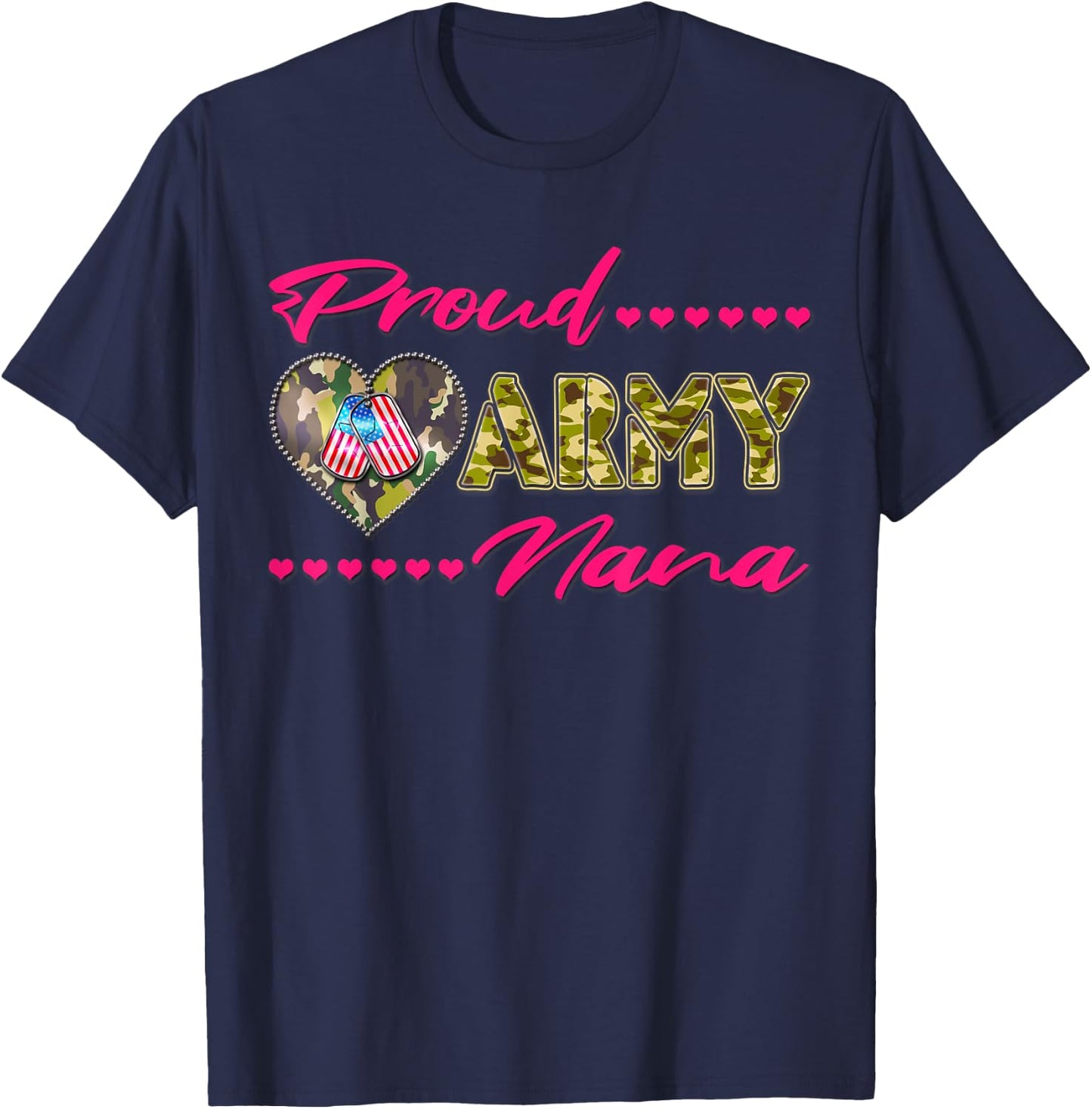 Proud Army Nana - Camo US Flag Dog Tag Military Grandma Gift T-Shirt - T-Shirt | Navy