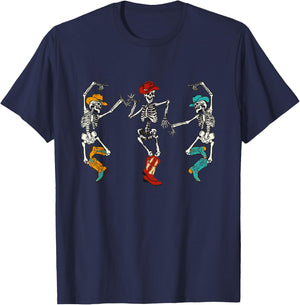 Retro Cowboy Skeleton Cowgirl Dancing Boots Halloween T-Shirt - T-Shirt | Navy