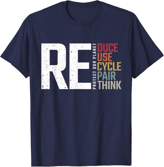 Reduce Reuse Recycle Rethink Repair Earth Day Environmental T-Shirt - T-Shirt | Navy