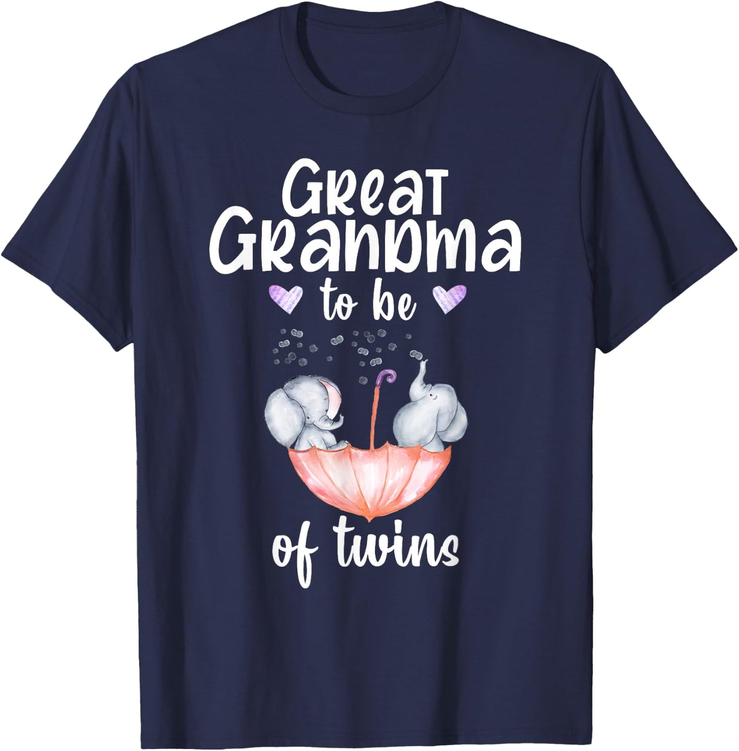 Great Grandma To Be Of Twins Baby Shower Elephant T-Shirt - T-Shirt | Navy