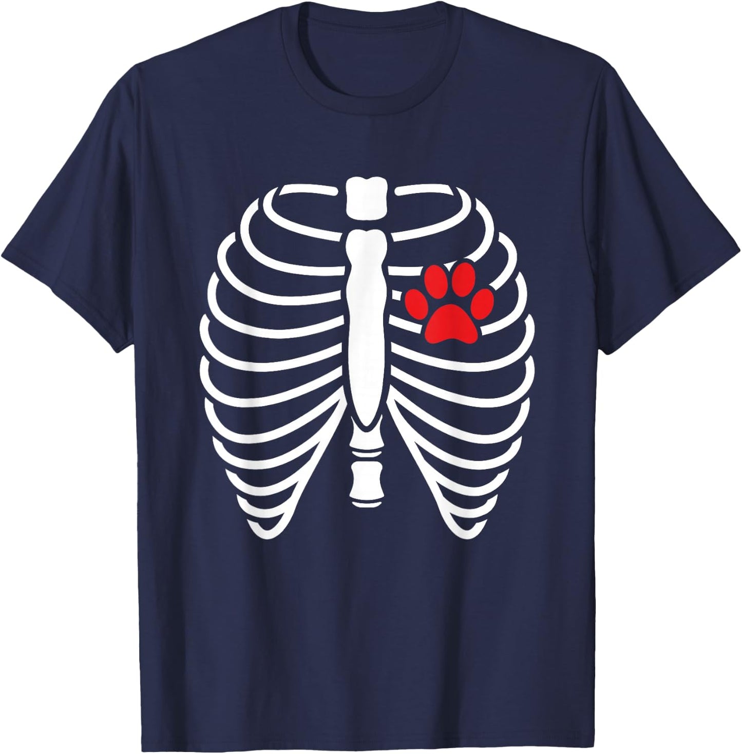 Funny Xray Halloween Costume Rib Cage Skeleton Dog Cat Paw Men Women Kids T-Shirt - T-Shirt | Navy