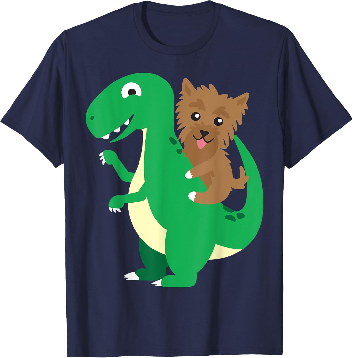 Yorkie Riding T-Rex Cool Dinosaur Dino Dog Halloween Costume Men Women Kids T-Shirt - T-Shirt | Navy
