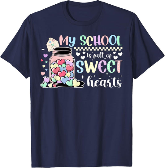 My School Valentine School Secretary Valentines Day T-Shirt - T-Shirt | Navy