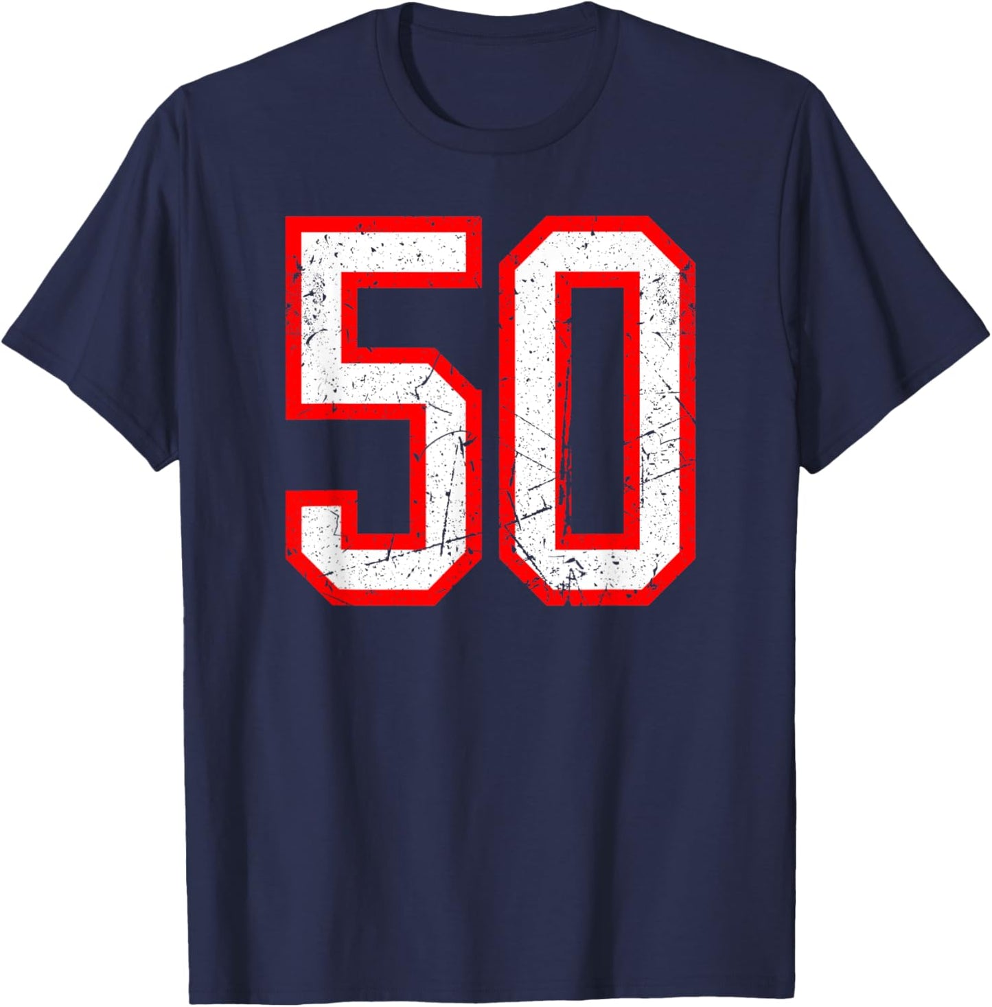 Number #50 White Red Distressed Sport Jersey Lucky Number 50 T-Shirt - T-Shirt | Navy