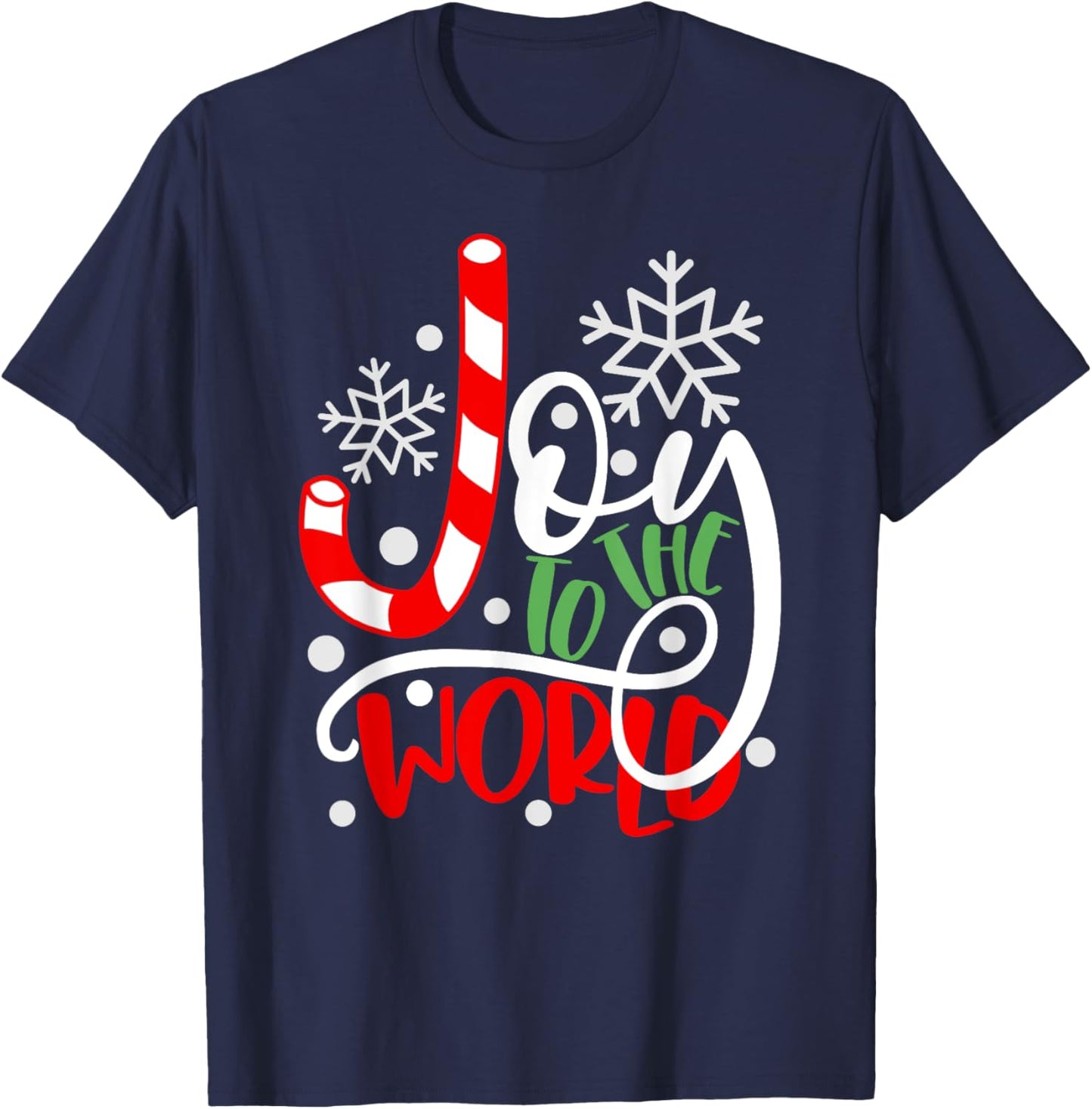 Joy to the World Candy Cane Christmas T-Shirt - T-Shirt | Navy