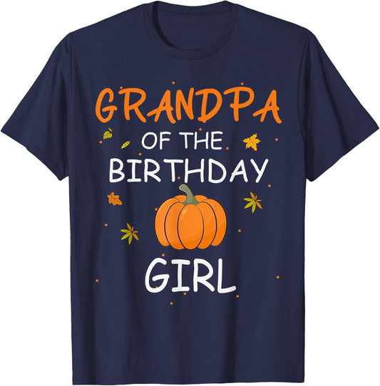 Grandpa of the Birthday Girl Pumpkin 1st Birthday Family T-Shirt - T-Shirt | Navy