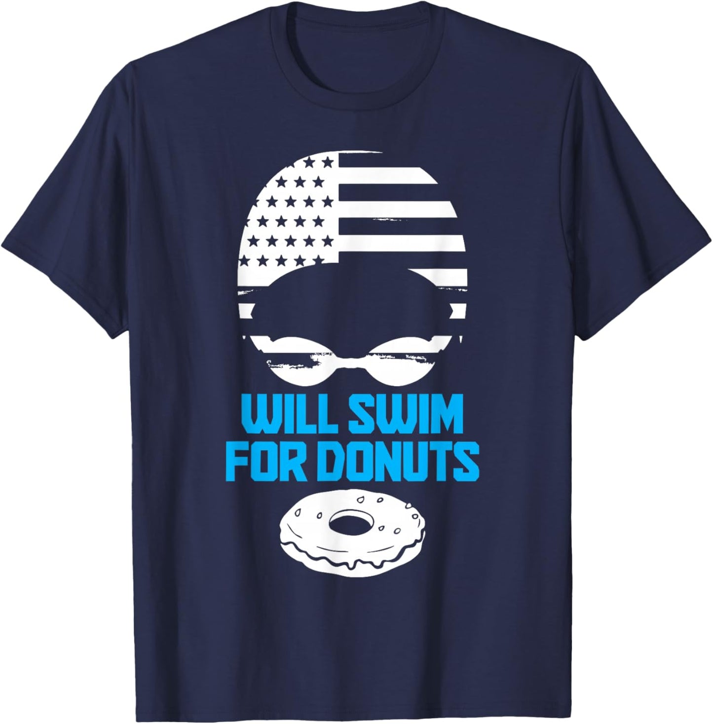 Swimming Will Swim For Donuts Funny Patriotic Swimmer T-Shirt - T-Shirt | Navy