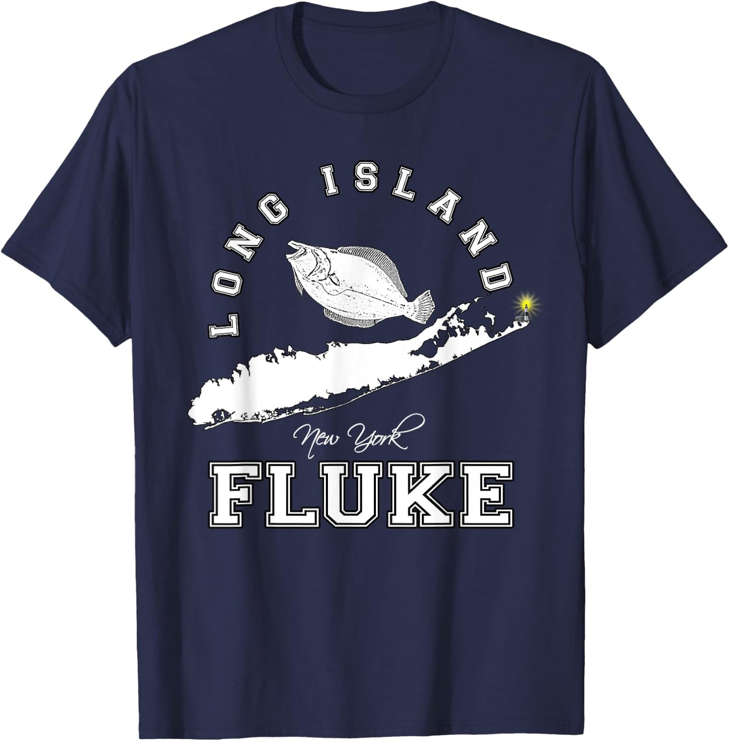Long Island New York Fluke Fishing Graphic T-Shirt - T-Shirt | Navy