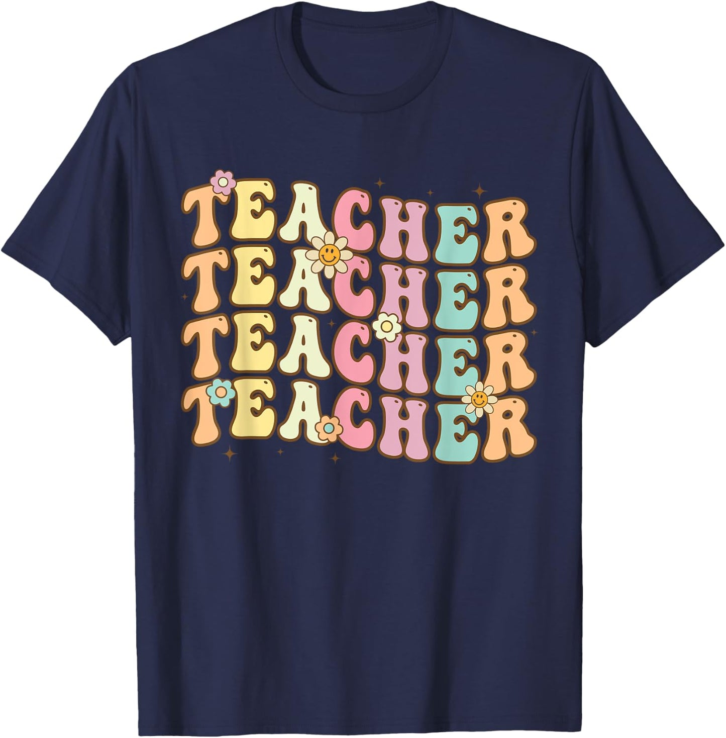 Retro Groovy Teacher Inspirational Colorful Back to School Men Women Girls Kids T-Shirt - T-Shirt | Navy