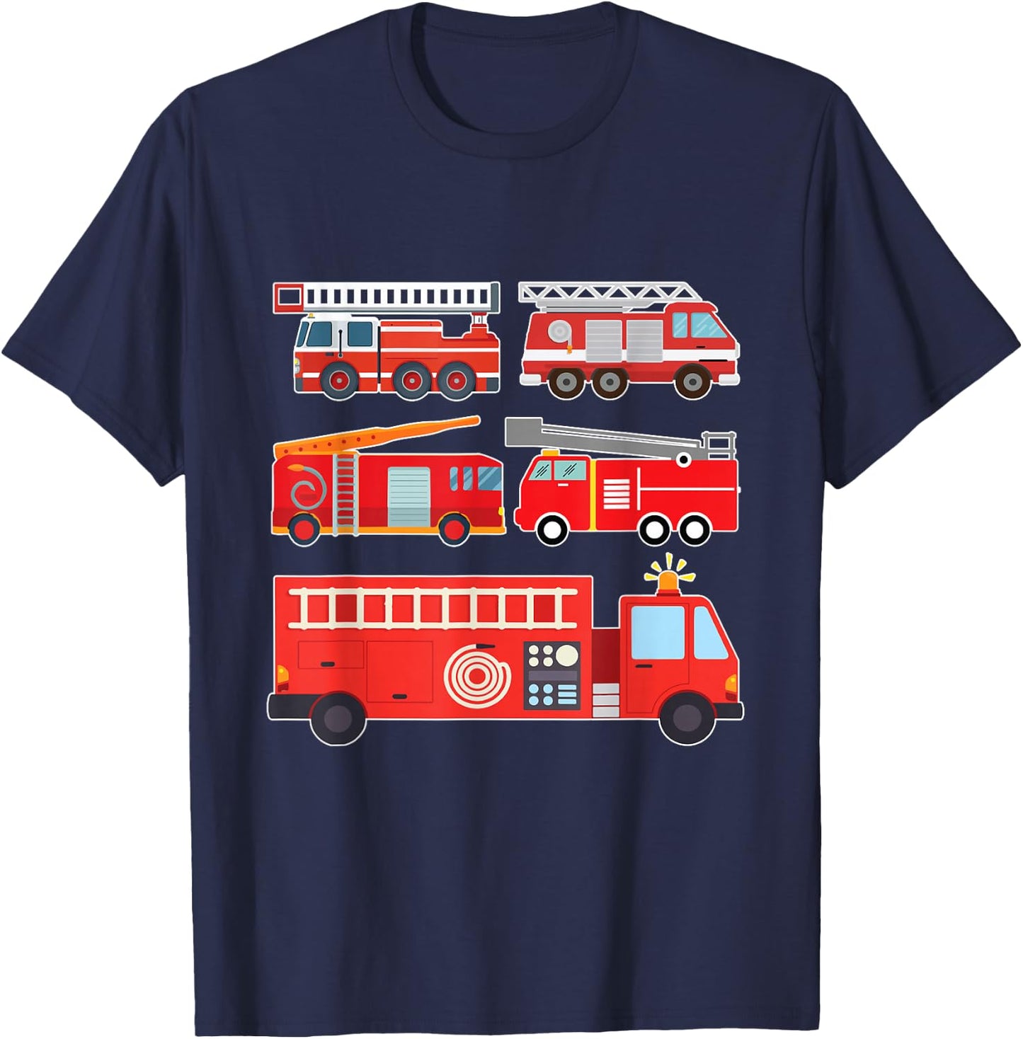 Types of Fire Engines Toddler Boy Fire Vehicles T-Shirt - T-Shirt | Navy