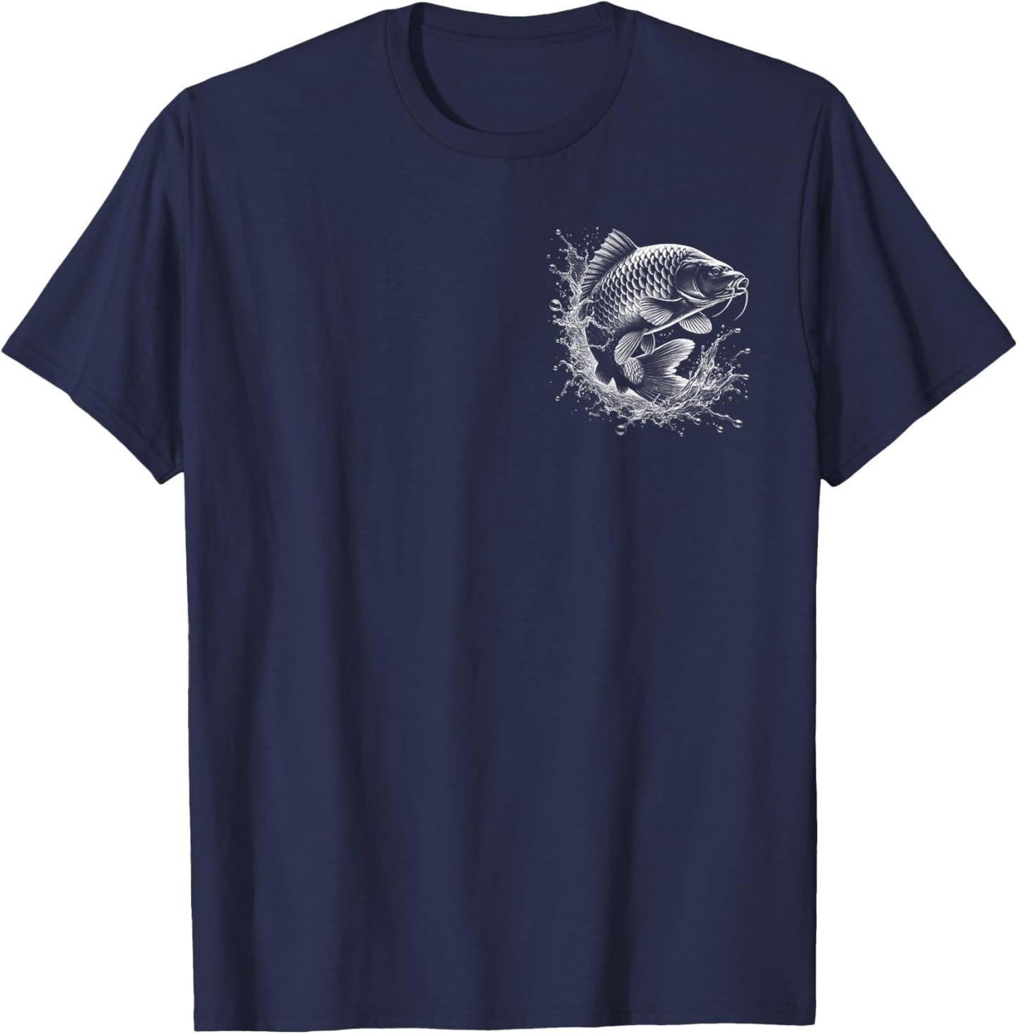 Karpfen im Sprung auf Brust - Fisch-Design für Angler T-Shirt - T-Shirt | Navy