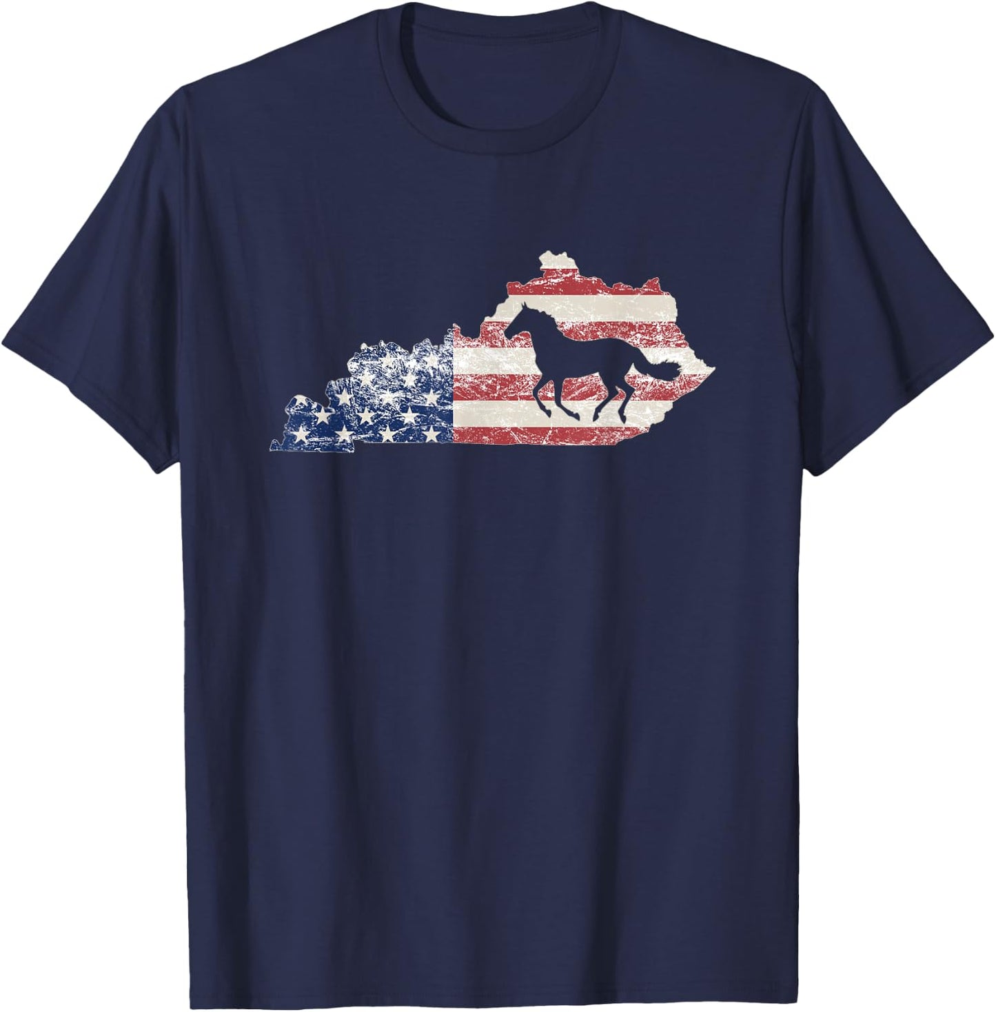 Kentucky , Kentucky Map, American Flag USA, Horse T-Shirt - T-Shirt | Navy
