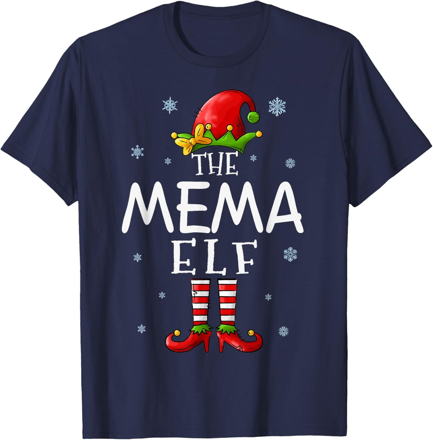 The Mema Elf Funny Grandma Xmas Groupe Matching Christmas T-Shirt - T-Shirt | Navy