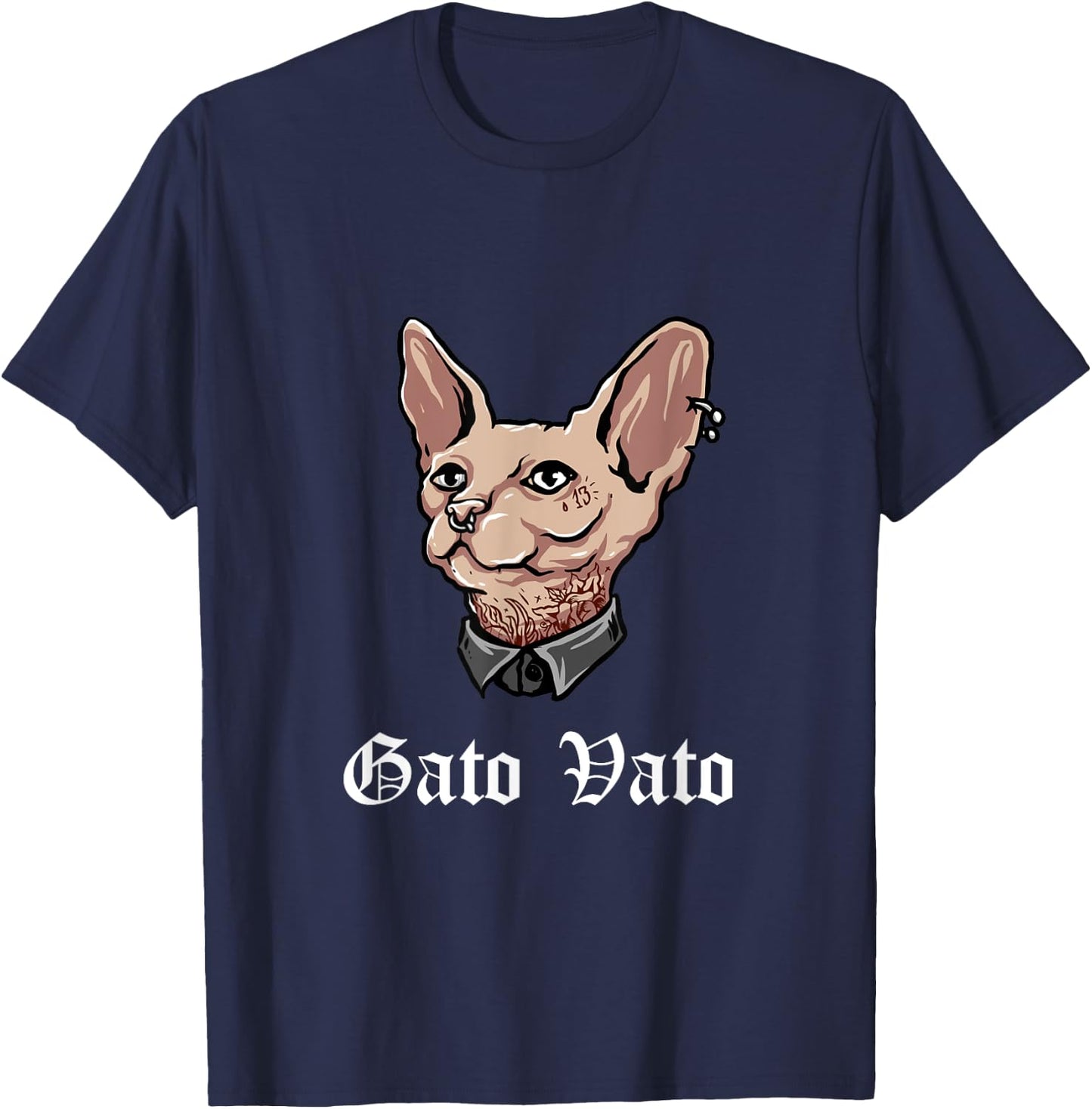 Gato Vato Cholo Gangster Cat T-Shirt - T-Shirt | Navy