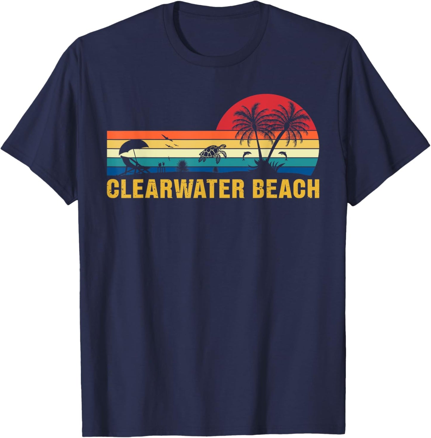 Family Vacation Vintage Clearwater Beach Florida Sea Turtle T-Shirt - T-Shirt | Navy